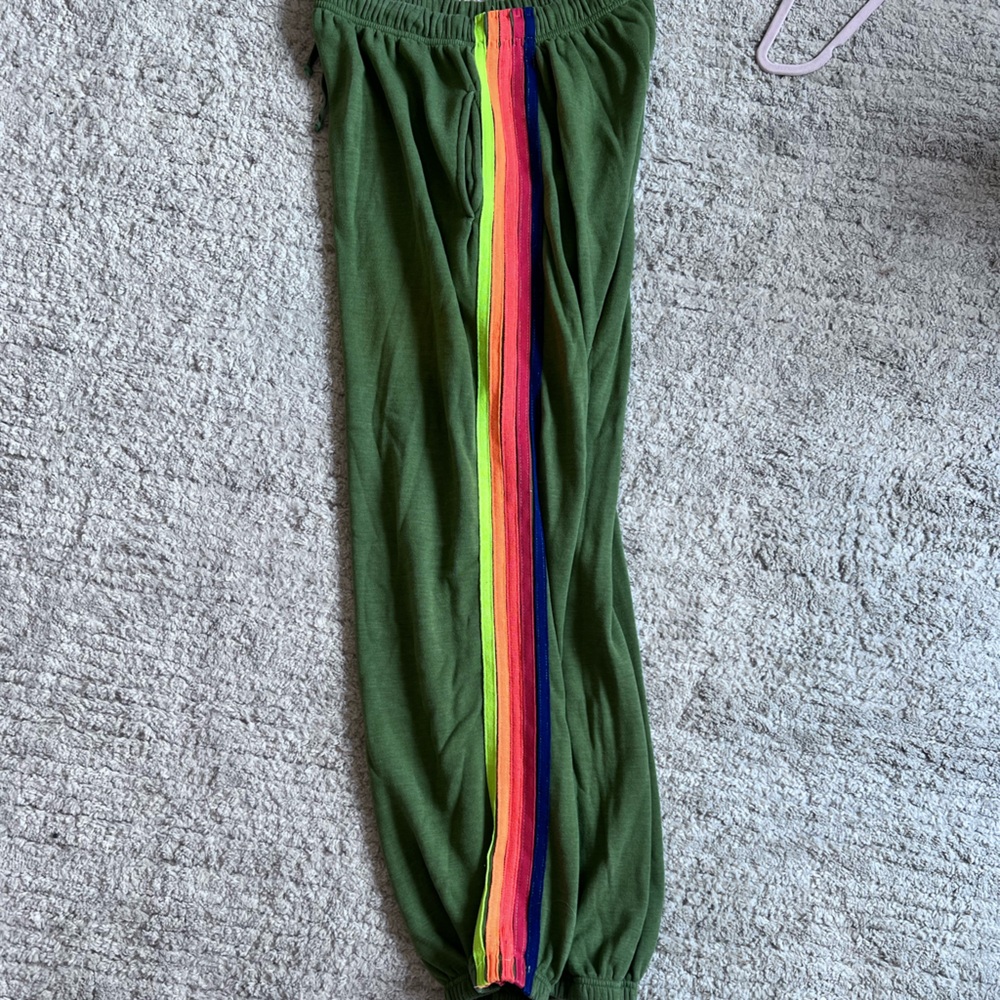 Aviator Nation 5 STRIPE SWEATPANTS - Green/NEON RAINBOW size XXL